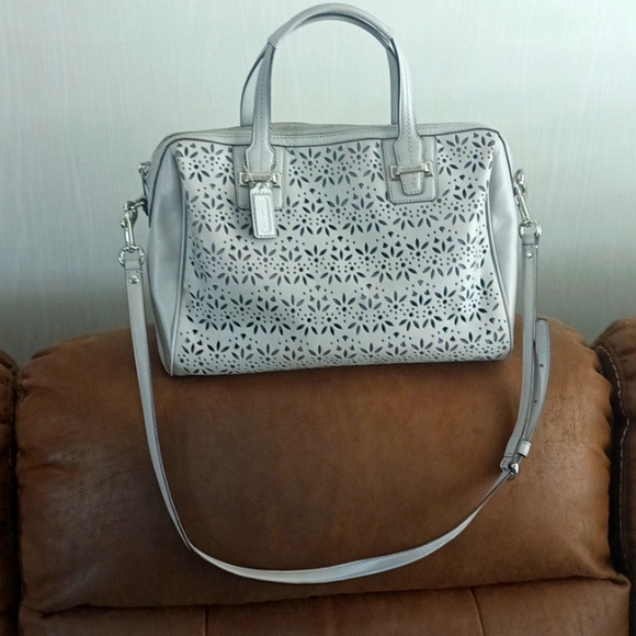 Coach Taylor Eyelet Leather Satchel /Shoulder Bag Putty Grey - Picture 3 of 13